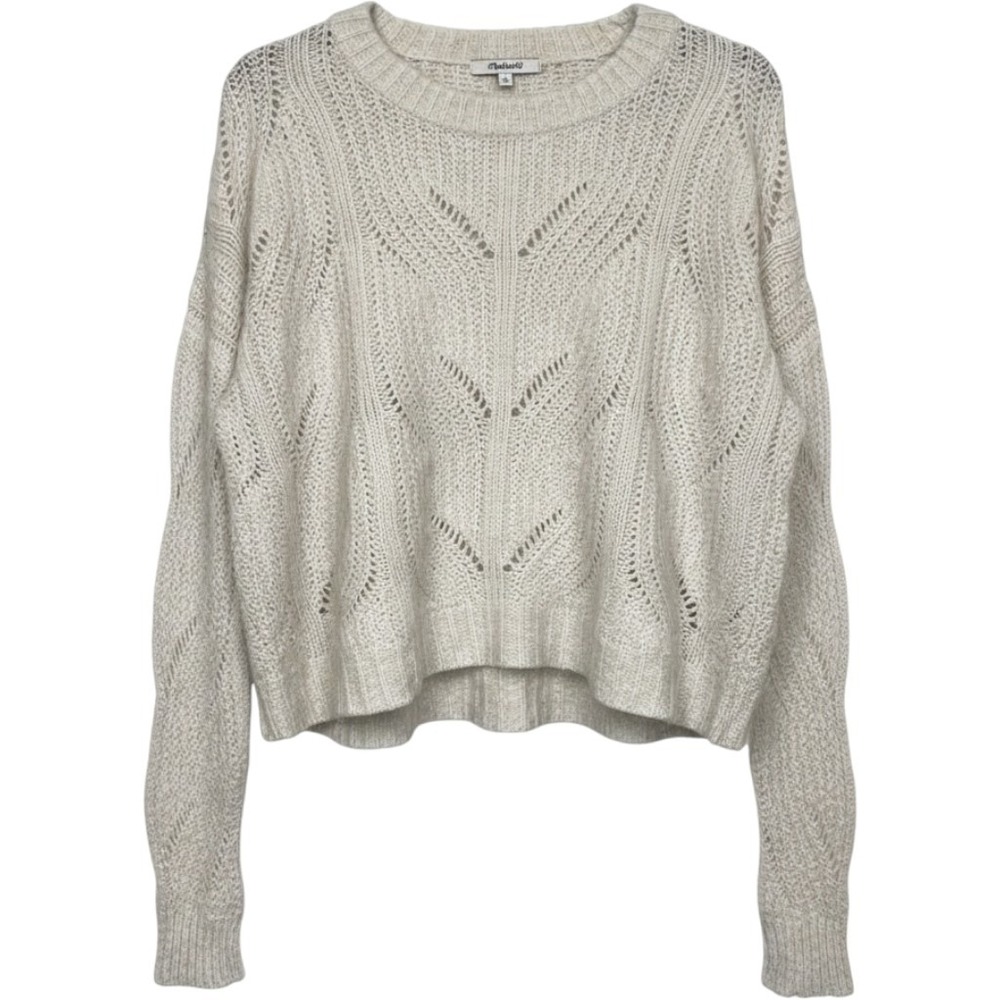 Madewell Pointelle Cable Knit Alpaca Blend Sweater Oatmeal Small